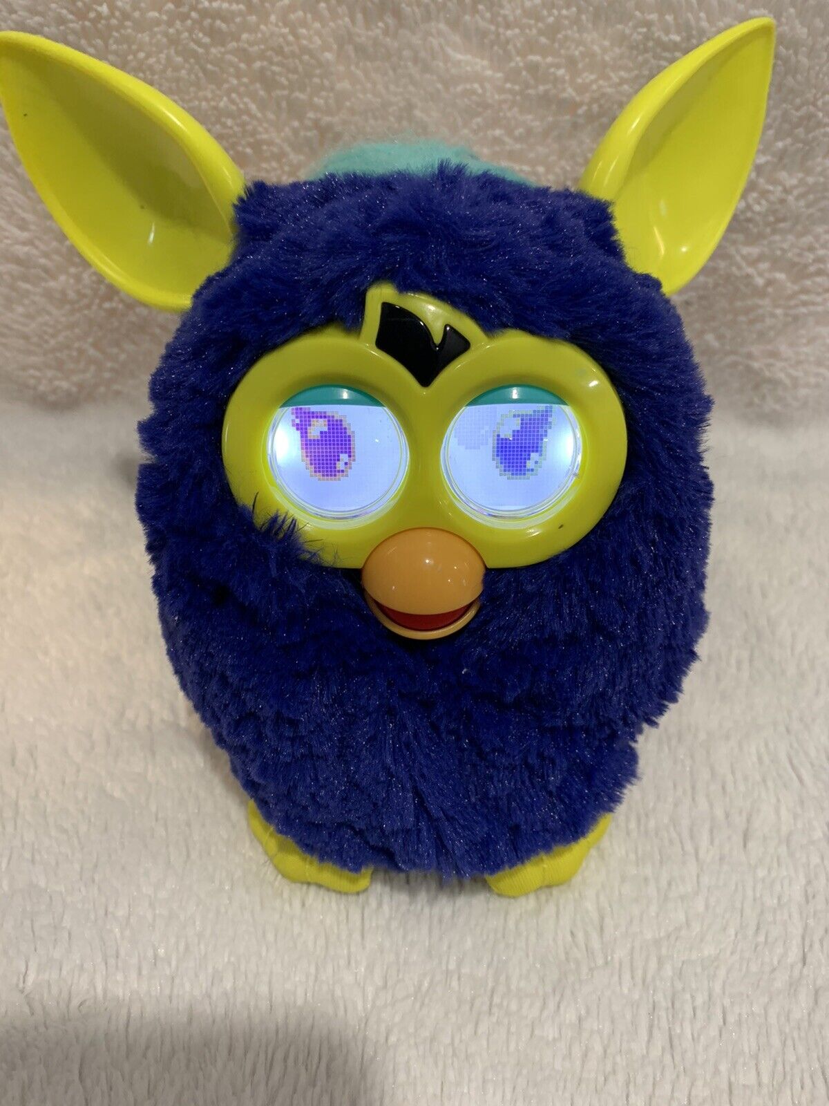 Hasbro 2012 Furby Boom Dark Blue & Yellow Ears & Feet Teal Hair Tested & Working