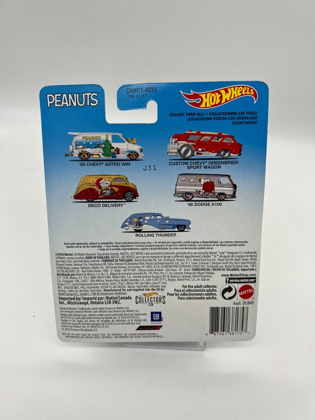 2016 DECO DELIVERY Linus Snoopy Hot Wheels Pop Culture PEANUTS Real Riders 1:64
