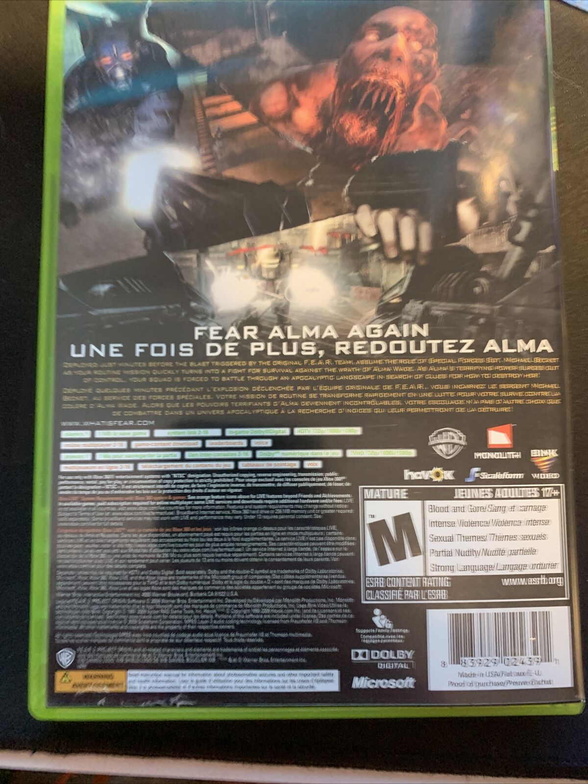 F.E.A.R. 2: Project Origin (Microsoft Xbox 360, 2009) Read Description