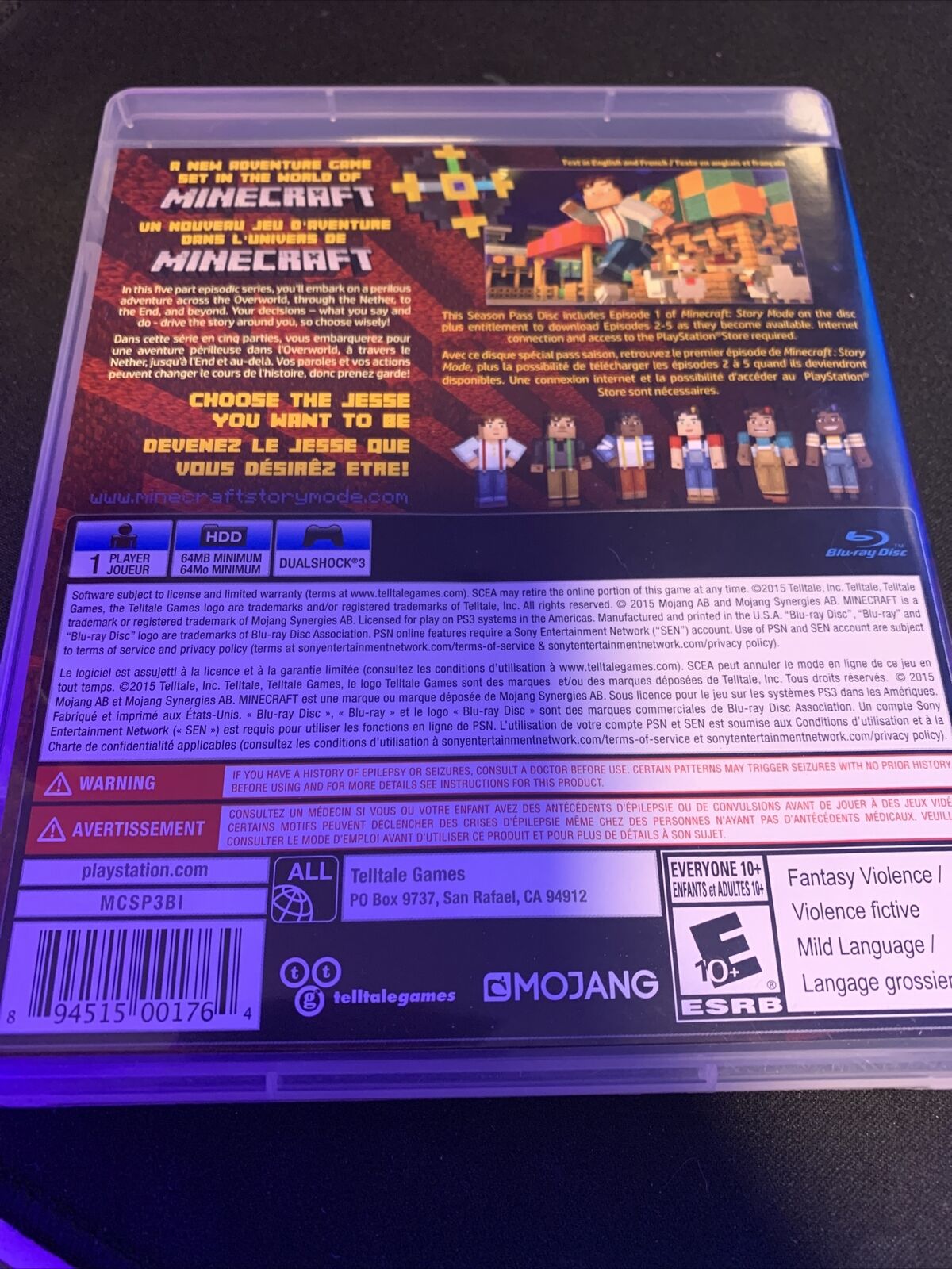 Minecraft: Story Mode -- Season Pass Disc (Sony PlayStation 3, 2015)
