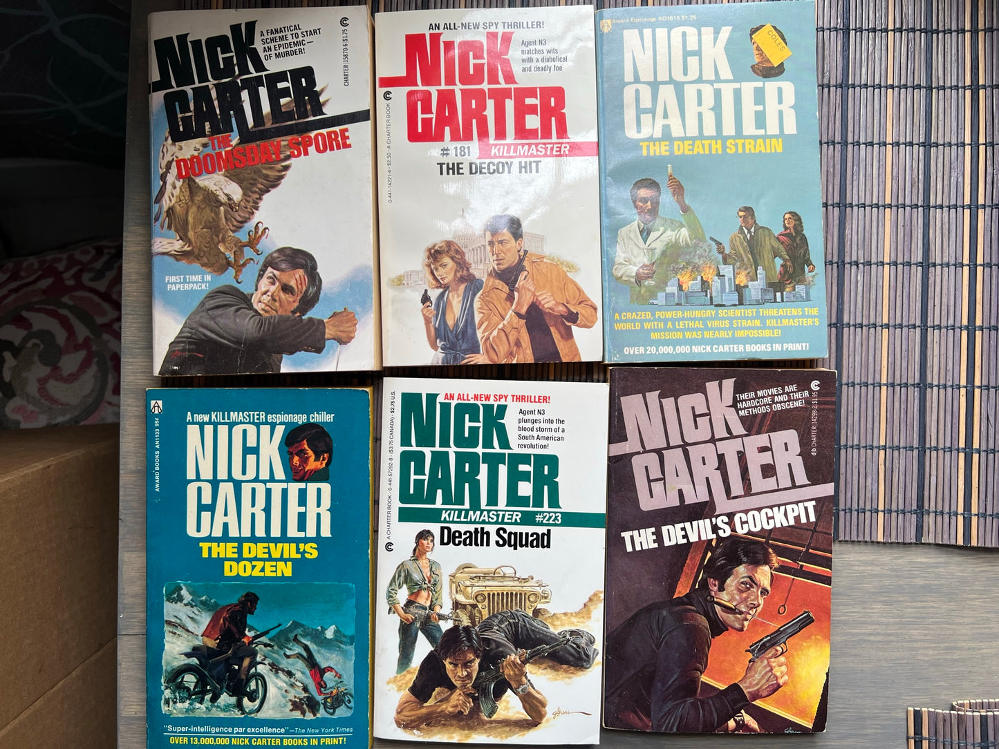 Lot Of 6 Vintage Paperback Nick Carter Spy Action Thriller Novels