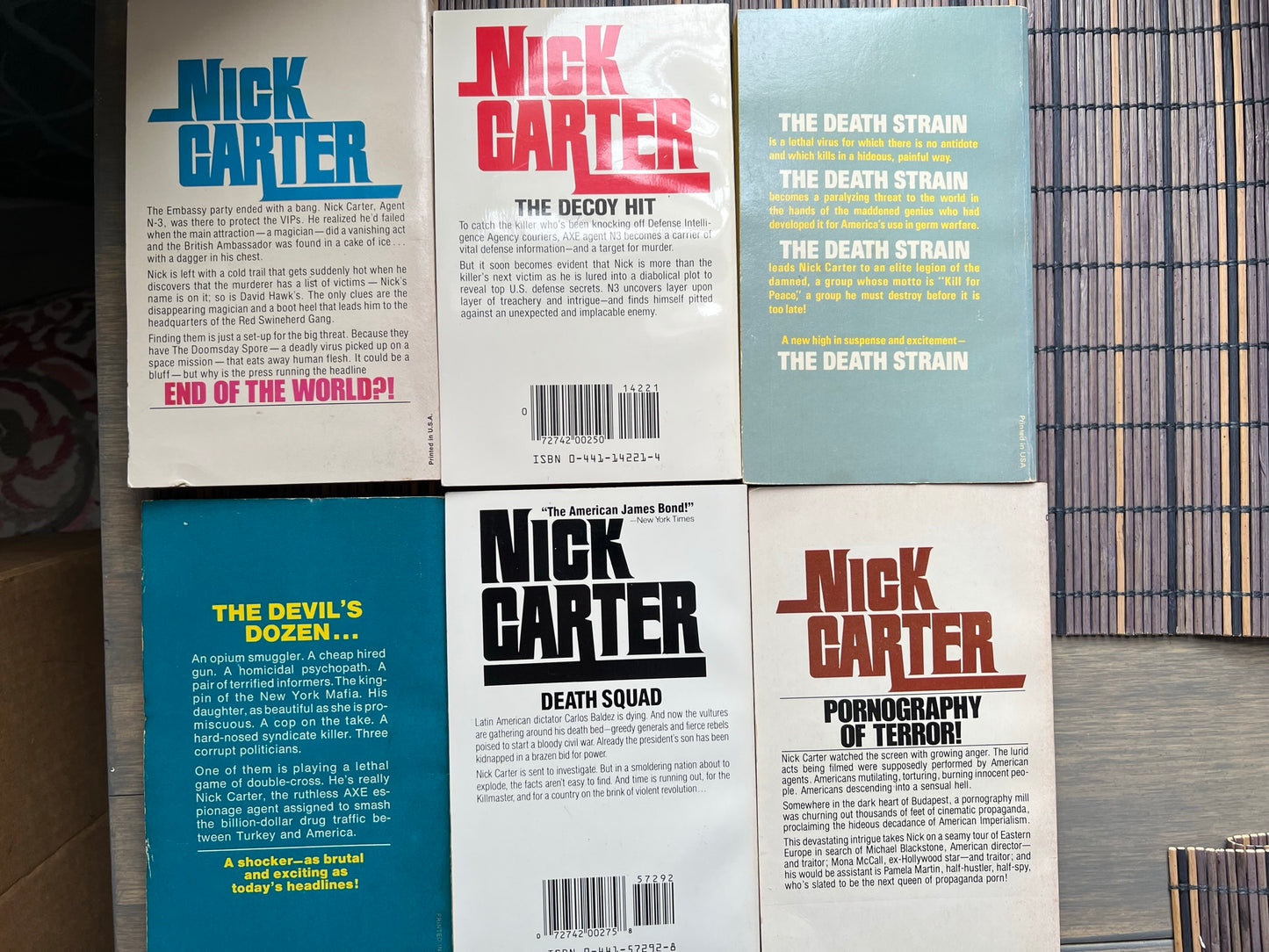 Lot Of 6 Vintage Paperback Nick Carter Spy Action Thriller Novels
